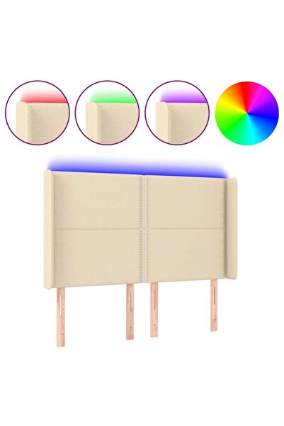 vidaxl Tăblie de pat cu LED, crem, 147x16x118/128 cm, textil