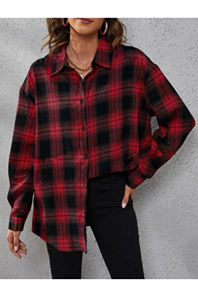 Butik Kadın Uzun Kollu Yakalı önden Düğmeli Dokuma Gömlek