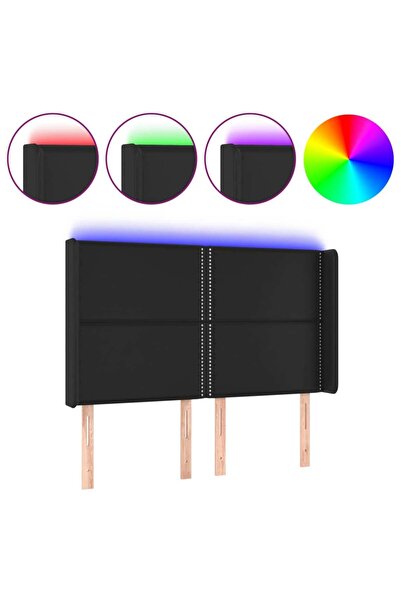 vidaxl Tăblie de pat cu LED, negru, 147x16x118/128 cm, piele ecologică