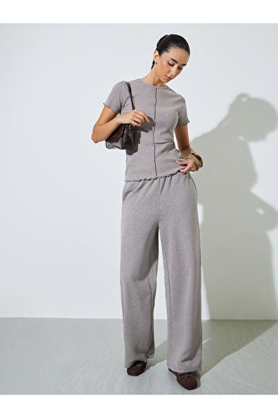 Styli Brown Wide Leg Joggers With Side Pocket