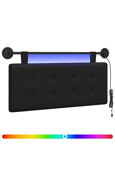 vidaxl Tăblie de pat suspendată Cu lumină LED Negru Piele artificială