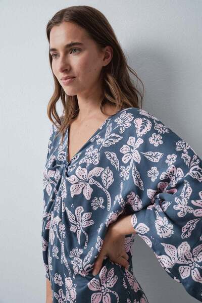 Women'secret Green Floral Print Viscose Kaftan Dress