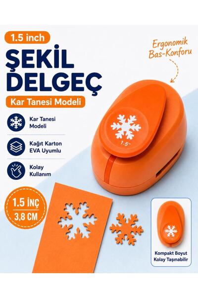 OFİSİNN Şekilli Büyük Boy Delgeç/Şekilgeç 3.8 cm Kar Tanesi Turuncu