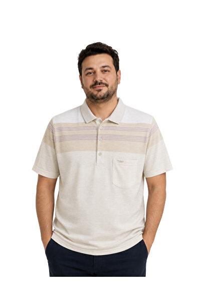 BattalModa Melange Beige Polo Collar Short Sleeve Wind T-Shirt M-L-Xl-2Xl