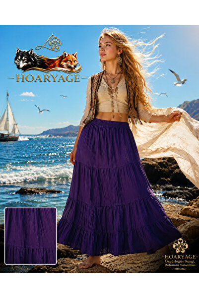 hoaryage Elastic Waist 3-Layer Ruffle Viscose Fabric Skirt, Mevlana Long Cott...