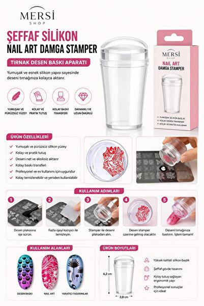Mersi SHOP Şeffaf Silikon Nail Art Damga Stamper | Tırnak Desen Baskı Aparatı...