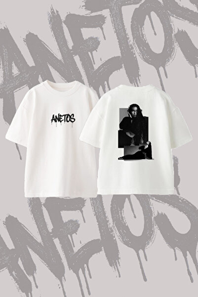 Anetos Long Curly Hair Design Back Printed Cotton White Oversize T-Shirt