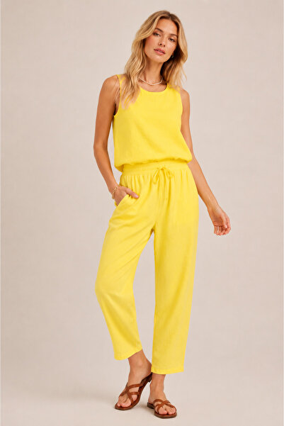 Sibel Günay Butik Women's Tencel Fabric Yellow Sleeveless Blouse and Elastic ...