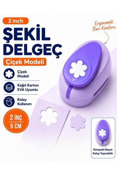 OFİSİNN Şekilli Mega Boy Delgeç/Şekilgeç 5 cm Çiçek Mor