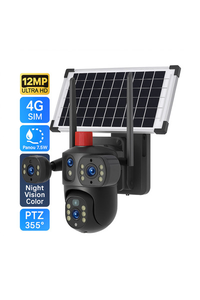 s-Eye Camera Supraveghere Tripla 4G - 12MP, Zoom 10X, PTZ 360°, Solar 7.5W, B...