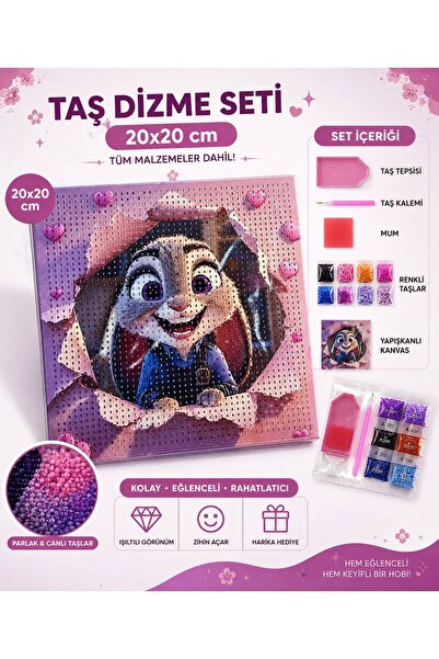 KOZMİK GİFT 20x20Cm Taş Dizme Seti Sevimli Tavşan Karakterli Diamond Painting...