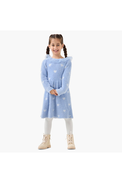 Juniors Heart Print Dress with Tights