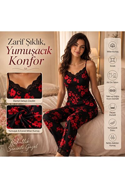 Gizem iç giyim Top and Bottom Pajama Set Soft Lace Detail Quality Product