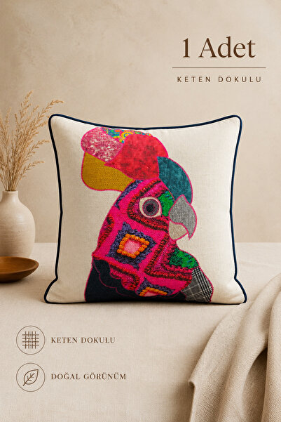 Viamarse Papağan Figürlü Patchwork Desenli Dekoratif Kırlent Kılıfı Kıl Biye ...