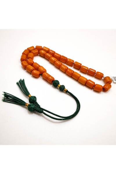 Generic Antique German Musk Rosary 33 Beads 8x9.5mm Vibrant Orange Barrel Pra...