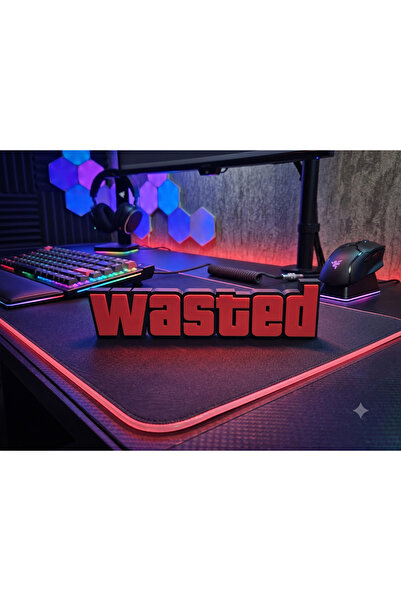 Büyük Boy 22 cm Wasted Yazısı - İkonik Oyuncu Odası (Gamer) Masaüstü Dekoratif Biblo ve Yayıncı Dekoru