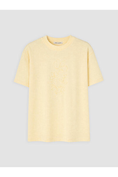 LC Waikiki Lcw Modest Yellow Embroidered 100% Cotton Women's T-Shirt