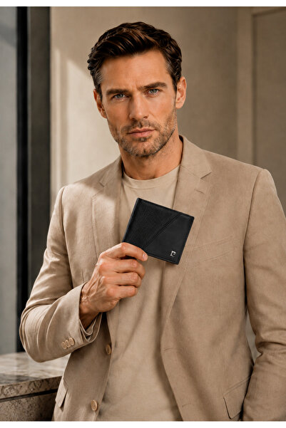 Pierre Cardin Cross Patterned Men's Black Leather Wallet with Card Holder - 1...