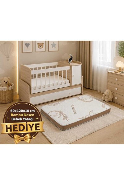 Moonra Home Uzayan Beşik Anne Yanı Şifonyerli Çekmeceli Beşik 60x120- 60*160 ...