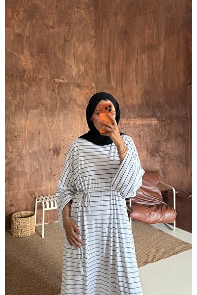 ensade Striped Cotton Hijab Dress Women's Summer Oversize Comfortable Fit Bel...