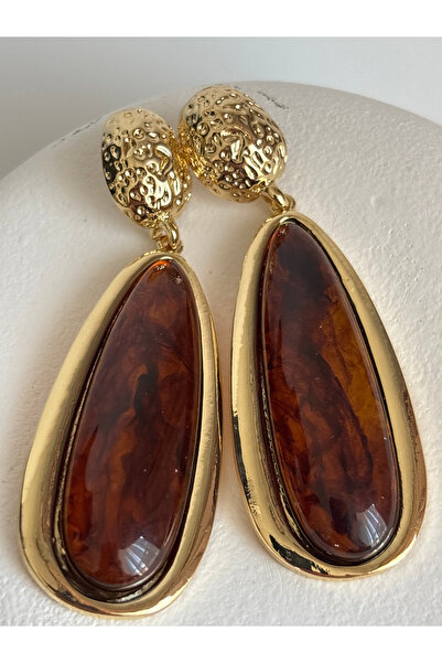 BHR AKSESUAR Gold Color Amber Dangle Earrings (8 cm)