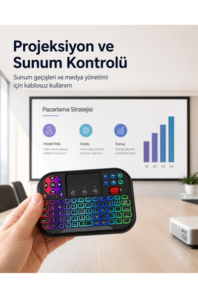 Yellowtech RGB Işıklı Mini Kablosuz Klavye Touchpad Combo, Bluetooth ve 2.4G Smart TV Kumandası