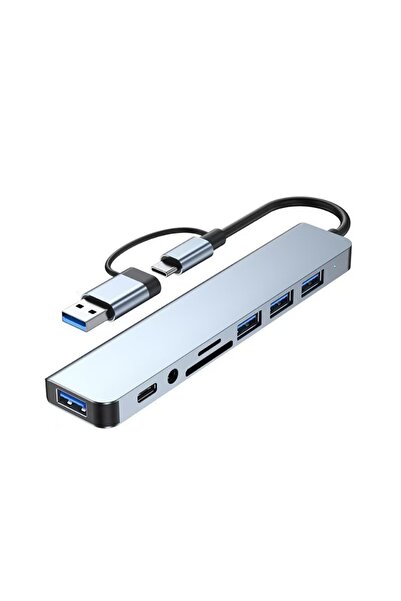 Choice موزع USB-C أبيض 8 في 1 مع 4 منافذ USB ومنفذ USB-C واحد وقارئ بطاقات TF...