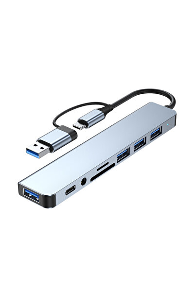 Choice موزع USB C متعدد المنافذ 8 في 2 باللون الرمادي، محول متعدد المنافذ من ...