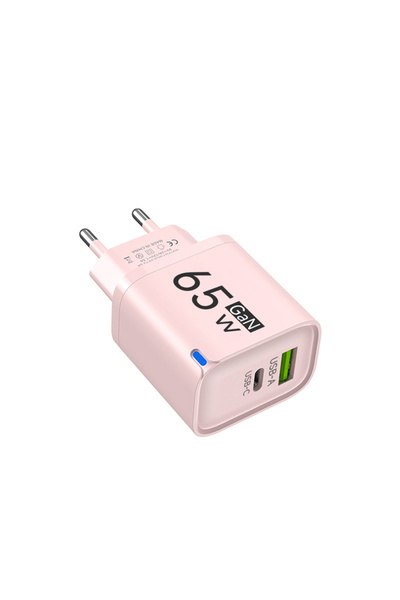 Choice8 Pink EU 65W GaN USB C Charger 3 Ports Fast Charging Mobile Phone Adap...