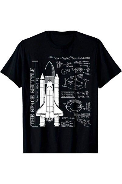 01THEONE تي شيرت رجالي STS Rocket Science Equation، قميص أسود متين بوزن 180 ج...