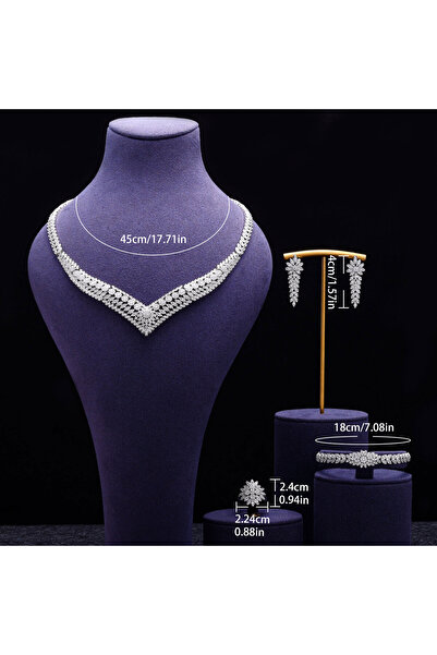 jewerlystore Luxury Full Pave V-Shape Radiant Marquise Leaf 4-Piece Bridal Je...