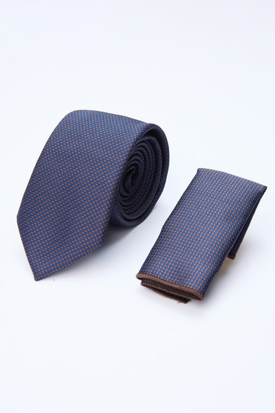 İmza Navy Blue-Brown Patterned 7 cm Tie 1090260130