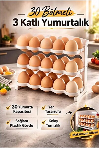 MasterCar 3 Katlı Yumurta Rafı 30 Bölmeli Buzdolabı Düzenleyici Raf Tezgah ve...