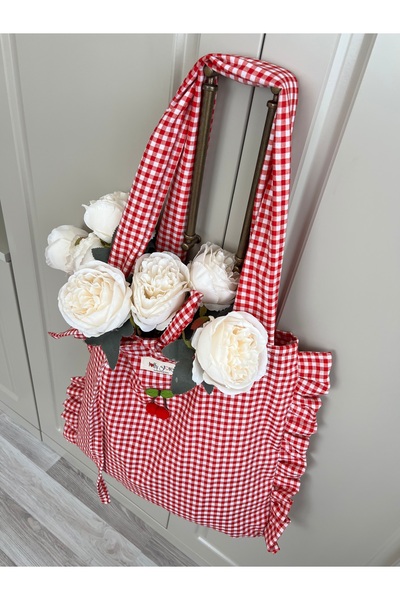 ToffyStore Firfirli Red Plaid Bag with Cherry Detail