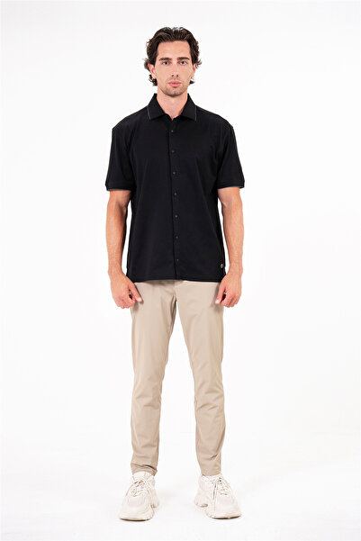 GMG FIRENZE Knitwear Detailed Snap Closure Short Sleeve Men's Shirt