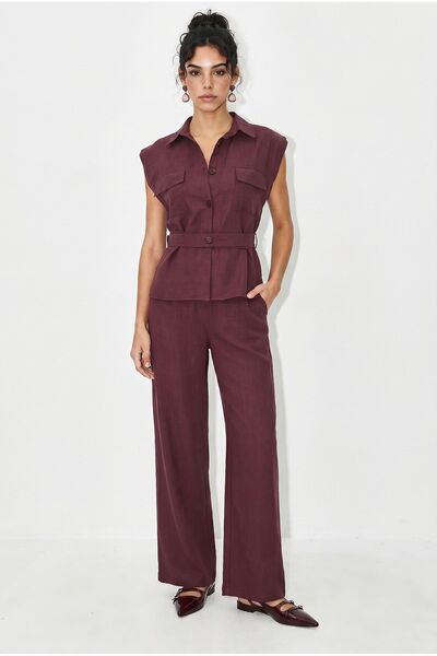 Hiccup LUCCI Set bluză fără mâneci și pantaloni evazați cu curea