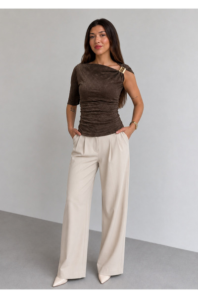 get crazy collection Asymmetric Collar and Draped Lace Blouse