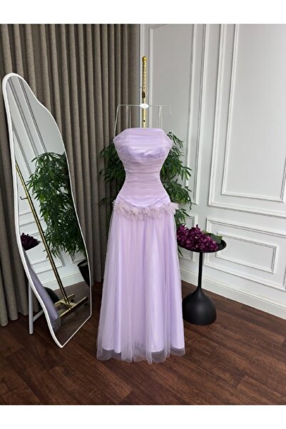 ranin Light Mauve Tulle Evening Dress with Clouche Veil