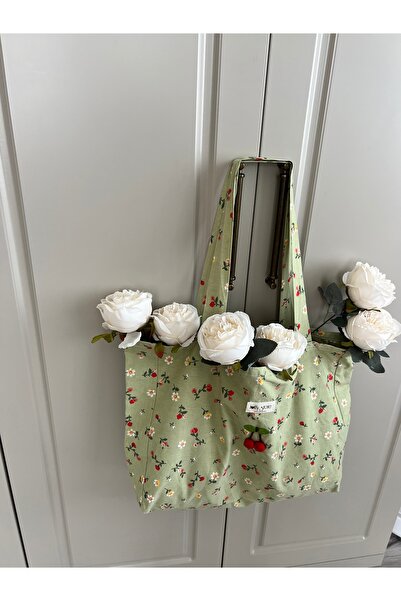ToffyStore Green Flowered Cherry Detail Bag