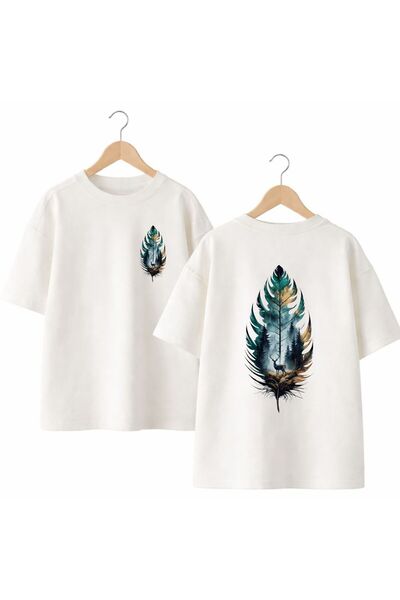 playwear Tricou cu imprimeu Leaf Deer pe spate și piept, 100% bumbac, supradi...