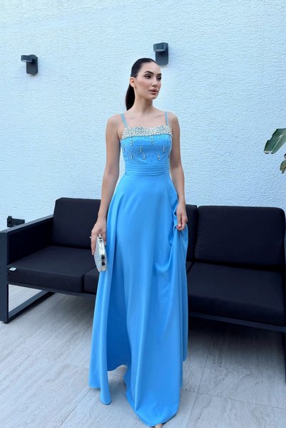 Sindimoda Nayla İp Askılı Taşlı Abiye 306