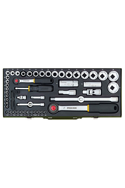 Proxxon Set de chei tubulare cu clichet de 1/2 și 1/4 țoli, 56 piese. 23040
