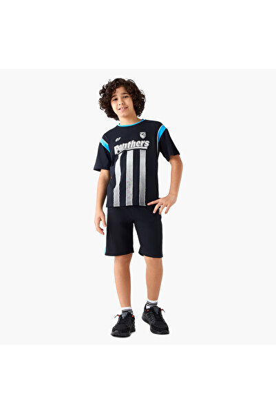 Juniors Crew Neck T-shirt and Shorts Set with Panthers Print