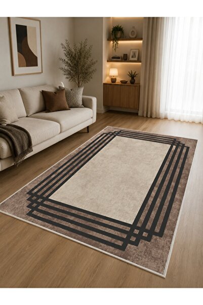 Salon Halısı Geometrik İskandinav Eskitmeli Dijital Baskı Yıkanabilir Kaymaz Taban 9166