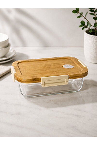 Onedekor Glass Storage Container with Bamboo Lid and Borcam - Large