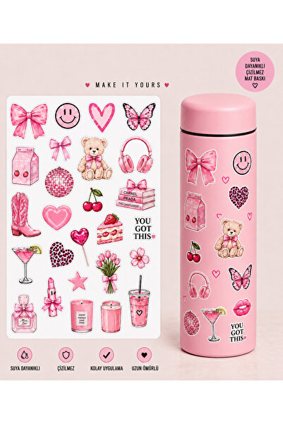 Eseran Print Termos Sticker Seti | Pembe |
