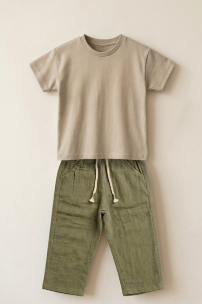 lilico Baby Kids 100% Cotton Basic T-Shirt and Muslin Pants 2-Piece Set