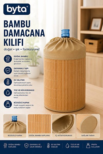 BYTA Bambu Damacana Kılıfı Büzgülü Bez Kapaklı Dekoratif Su Damacanası Kılıfı...