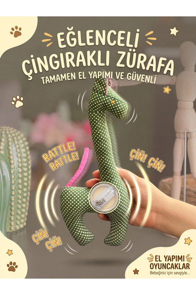 El Yapımı Çıngıraklı Bez Zürafa Bebek Oyuncağı - Uyku Arkadaşı (35 cm)