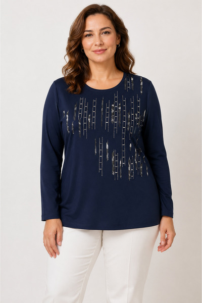 bihan store Women's Round Neck Vertical Patterned Long Sleeve Combed Cotton B...
